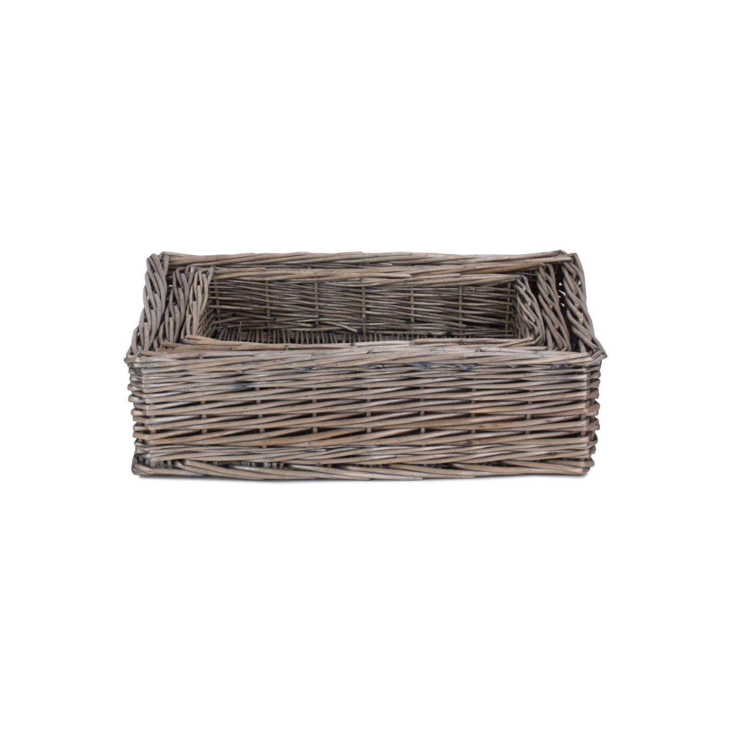 Antique Wash Rectangular Straight Sided Tray Basket Set 3