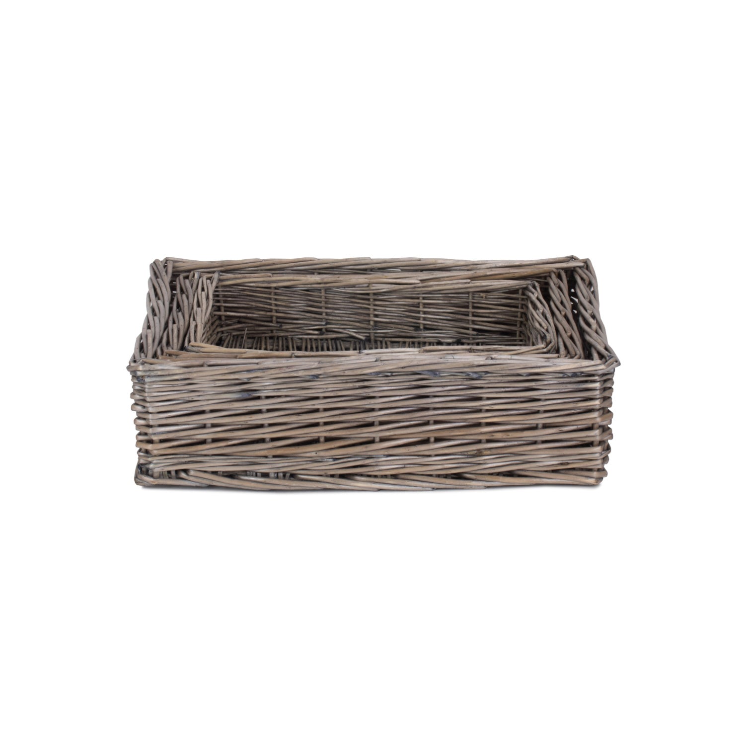 Antique Wash Rectangular Straight Sided Tray Basket Set 3