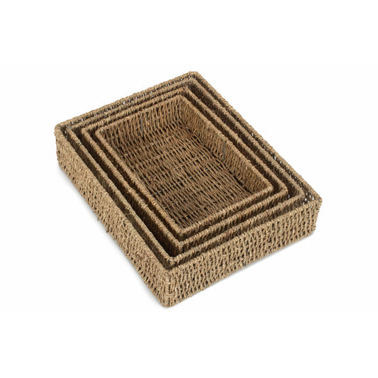 Set 4 Rectangular Seagrass Tray Baskets