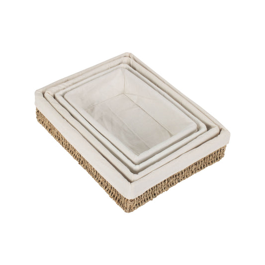 Set 4 Lined Rectangular Seagrass Tray Baskets
