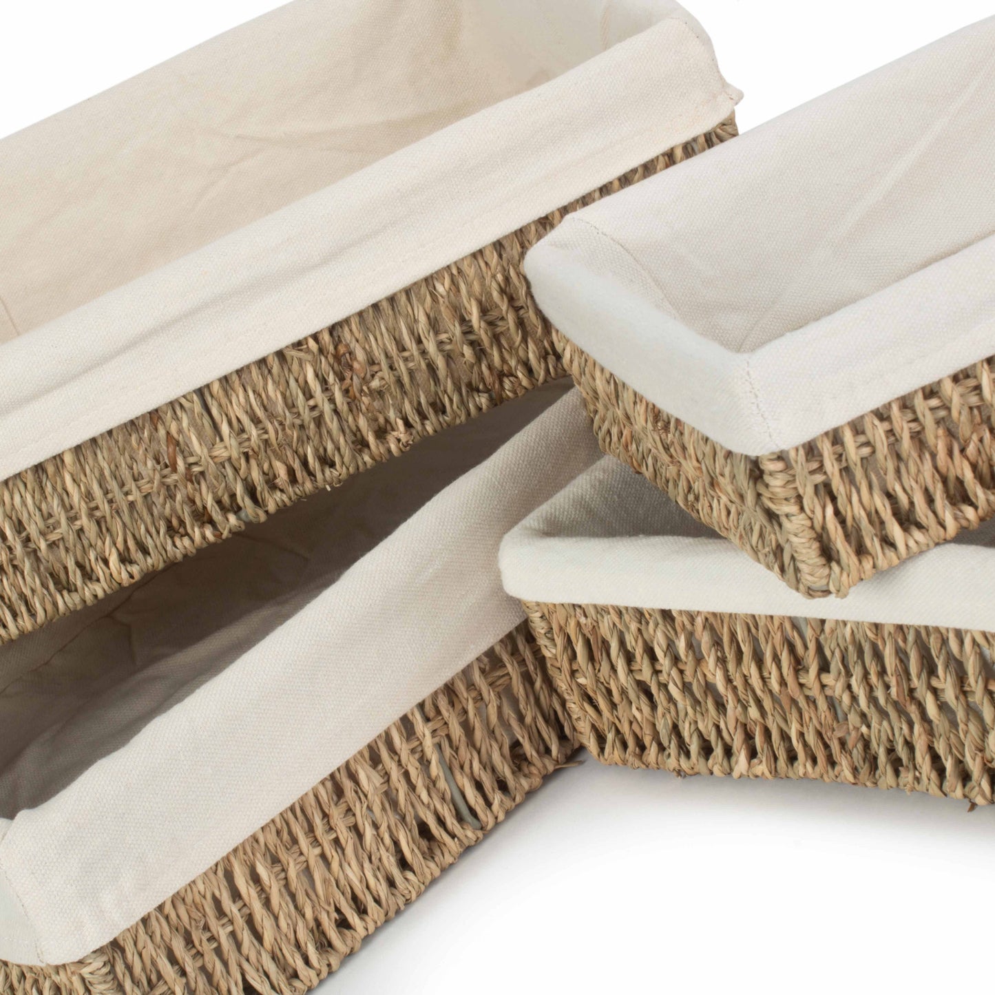 Set 4 Lined Rectangular Seagrass Tray Baskets