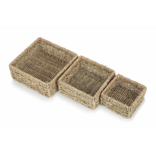 Square Seagrass Tray Baskets Set 3