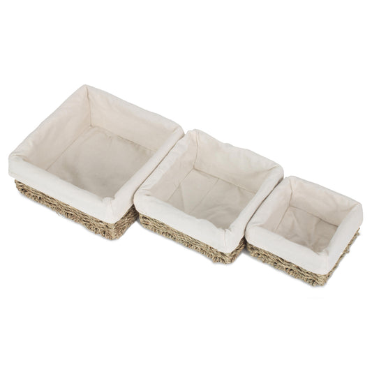 Lined Square Seagrass Tray Baskets Set 3