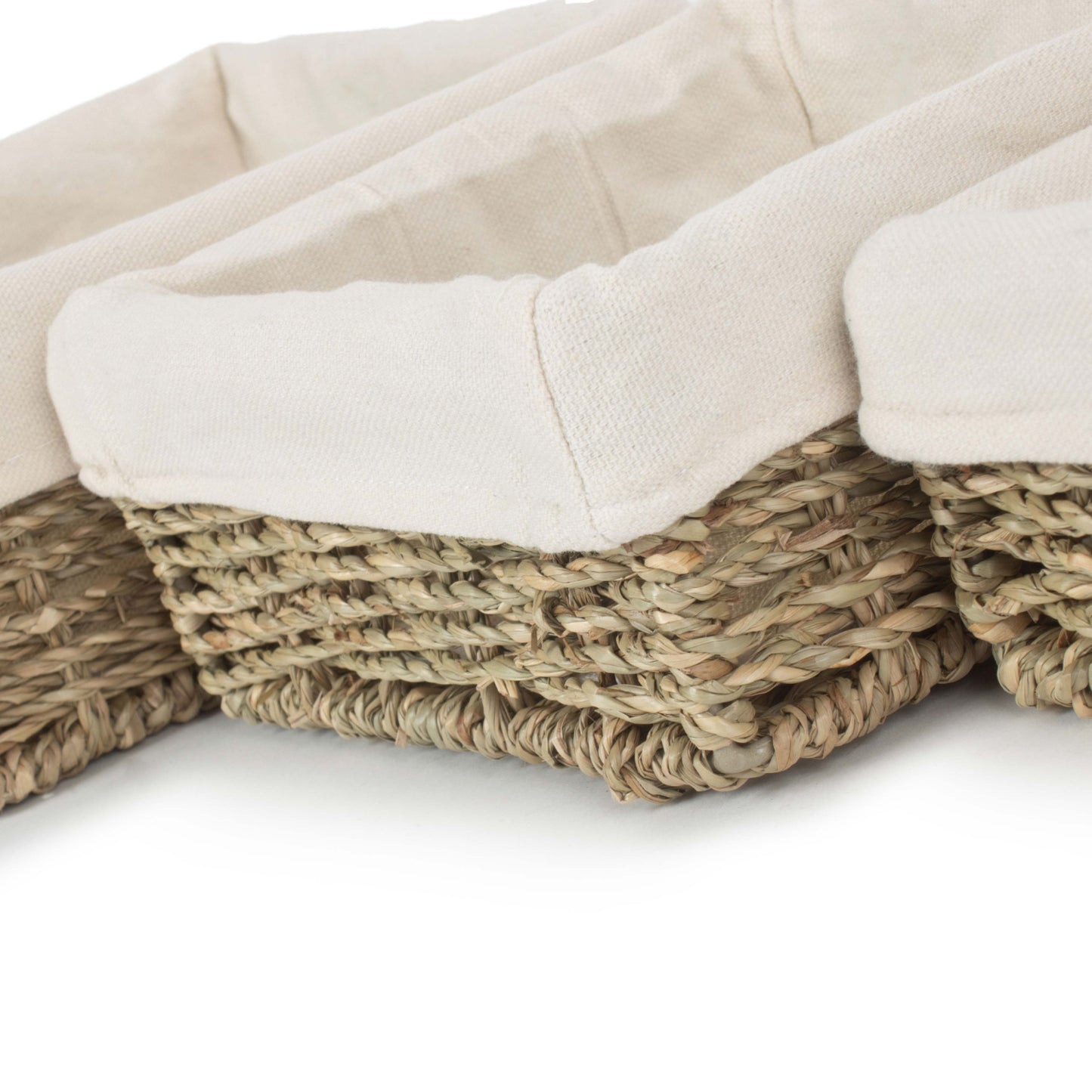 Lined Square Seagrass Tray Baskets Set 3