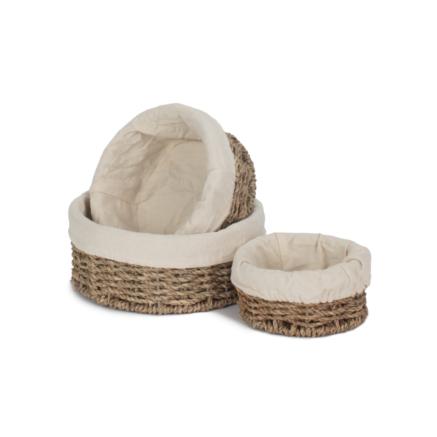 Lined Round Seagrass Small Tray Baskets Set 3