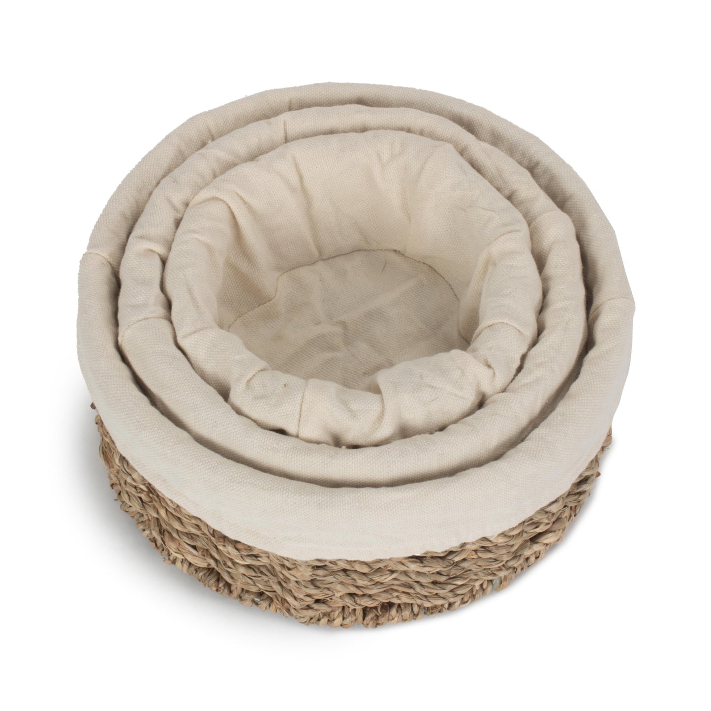 Lined Round Seagrass Small Tray Baskets Set 3