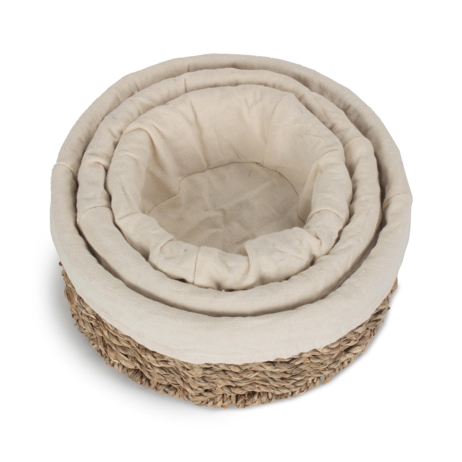 Lined Round Seagrass Small Tray Baskets Set 3