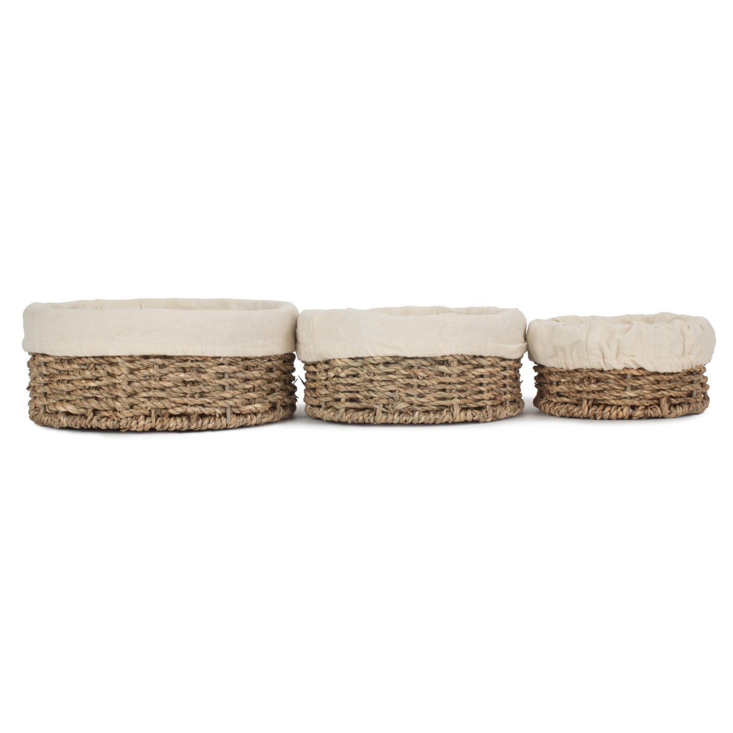 Lined Round Seagrass Small Tray Baskets Set 3