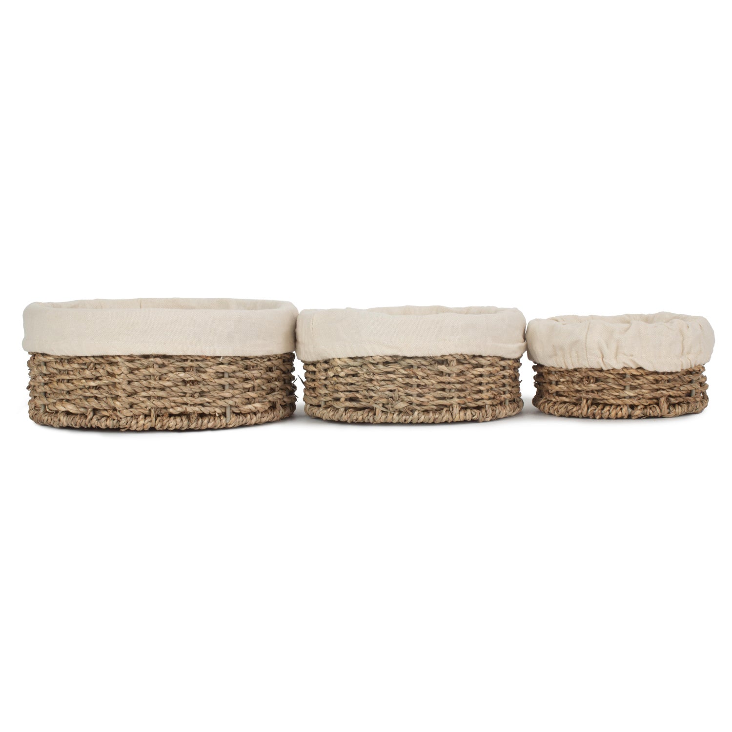 Lined Round Seagrass Small Tray Baskets Set 3