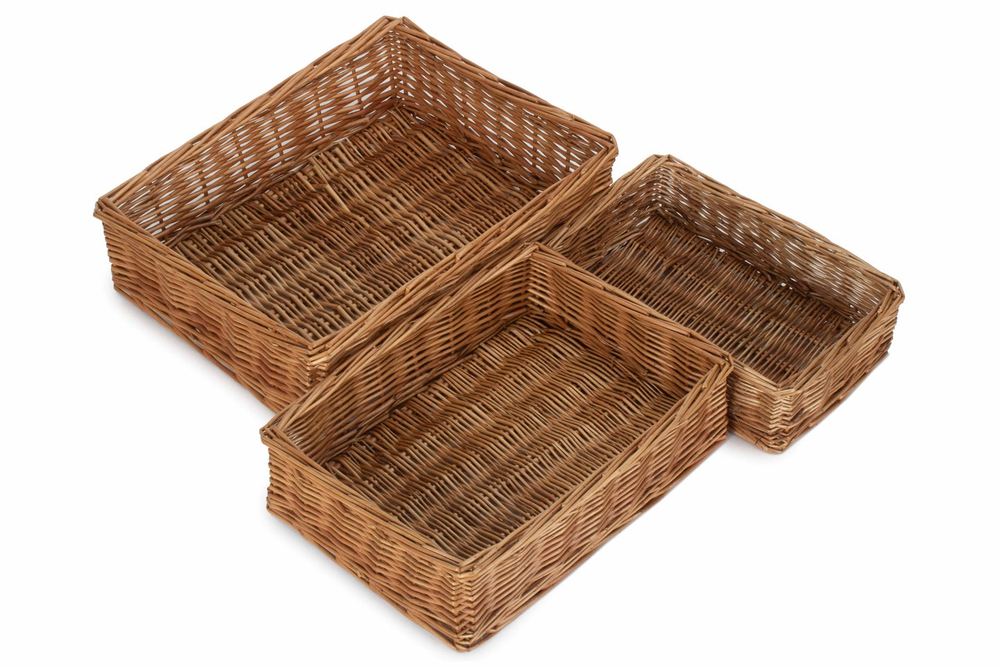 Double Steamed Willow Tray Baskets Set of 3