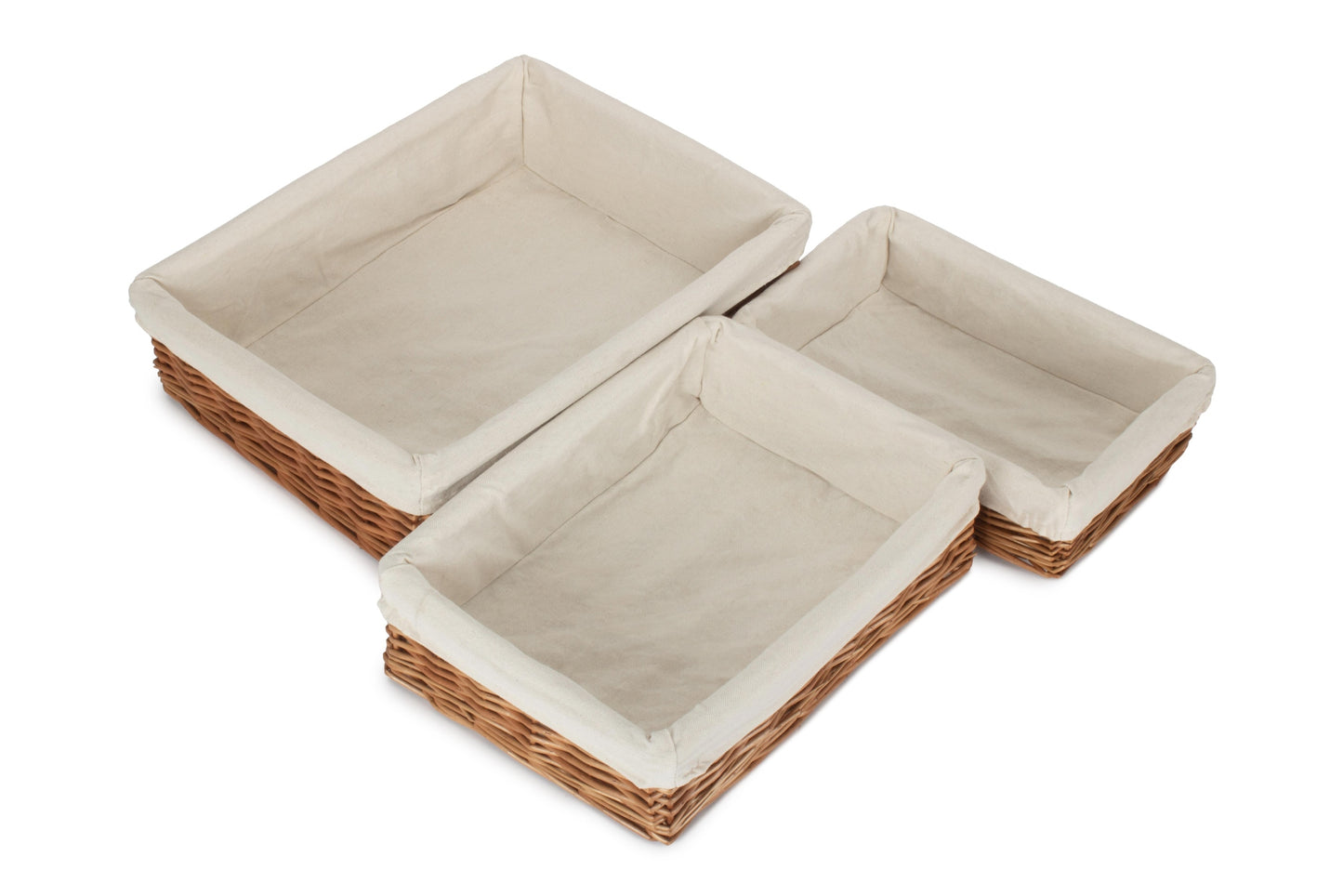 Double Steamed Willow Tray Baskets with White Lining Set of 3