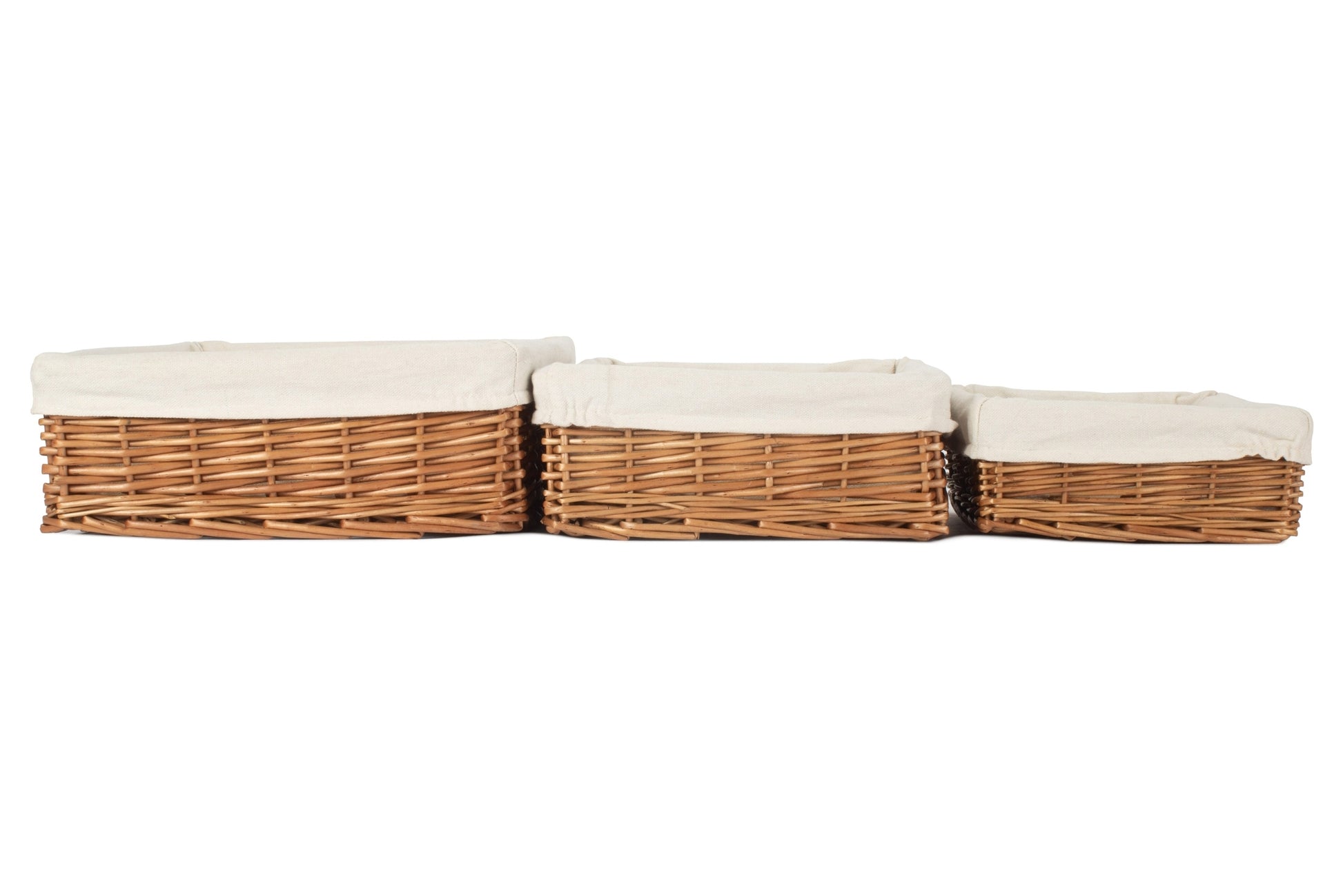Double Steamed Willow Tray Baskets with White Lining Set of 3