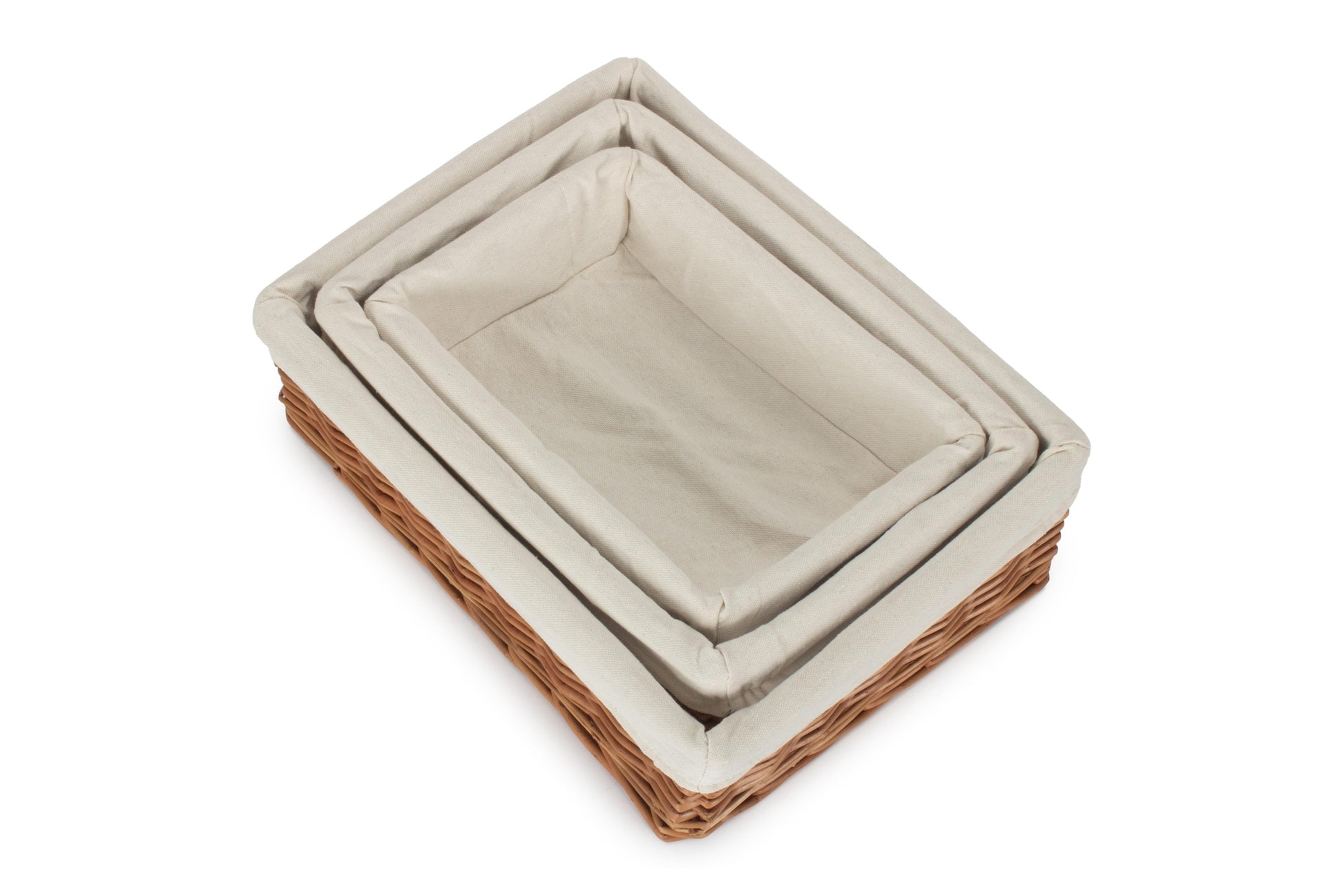 Double Steamed Willow Tray Baskets with White Lining Set of 3