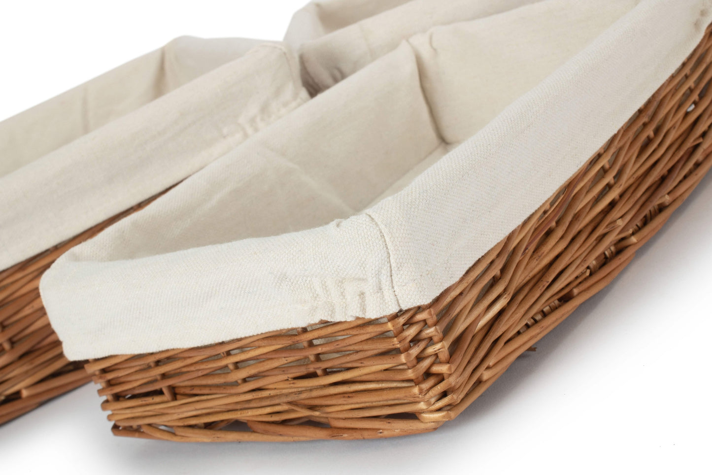 Double Steamed Willow Tray Baskets with White Lining Set of 3