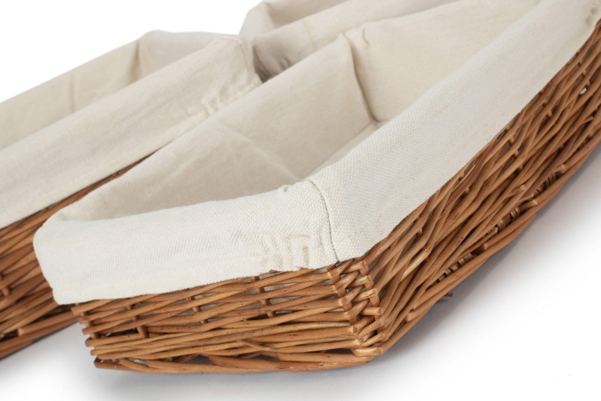 Double Steamed Willow Tray Baskets with White Lining Set of 3