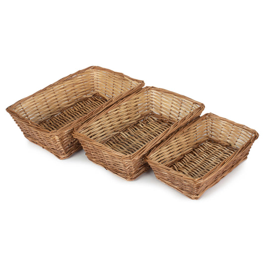 Tapered Split Willow Tray Baskets Set 3