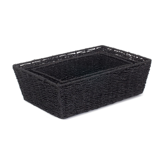 Black Paper Rope Tray Baskets Set 3