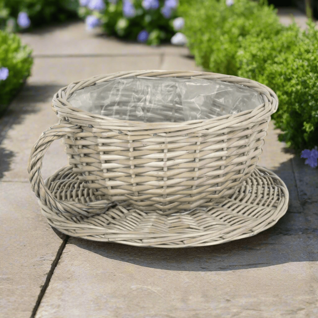 Antique Wash Willow Tea Cup Planter with Plastic Lining