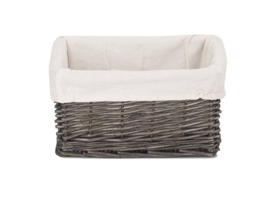Small Antique Wash Willow Tray Basket with White Lining
