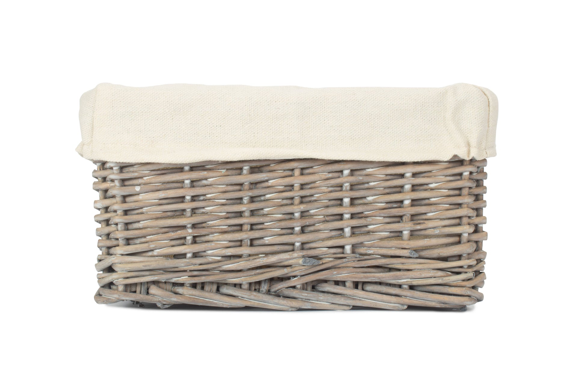 Small Grey Wash Willow Tray Basket with White Lining