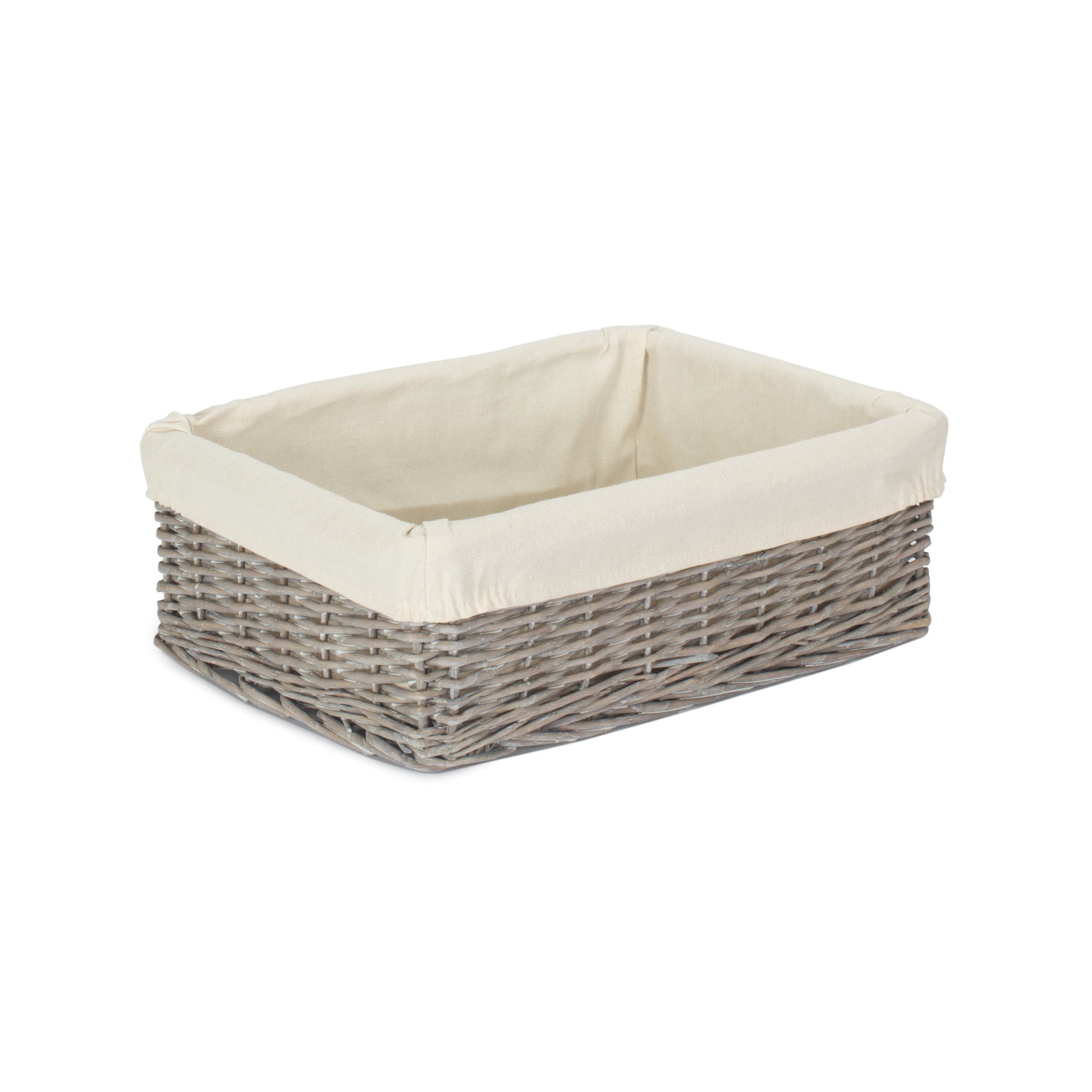 Large Grey Wash Willow Tray Basket with White Lining