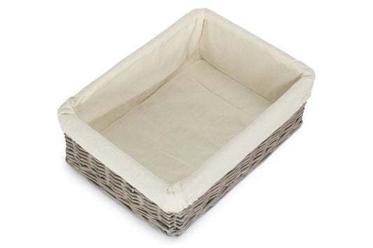 Large Grey Wash Willow Tray Basket with White Lining
