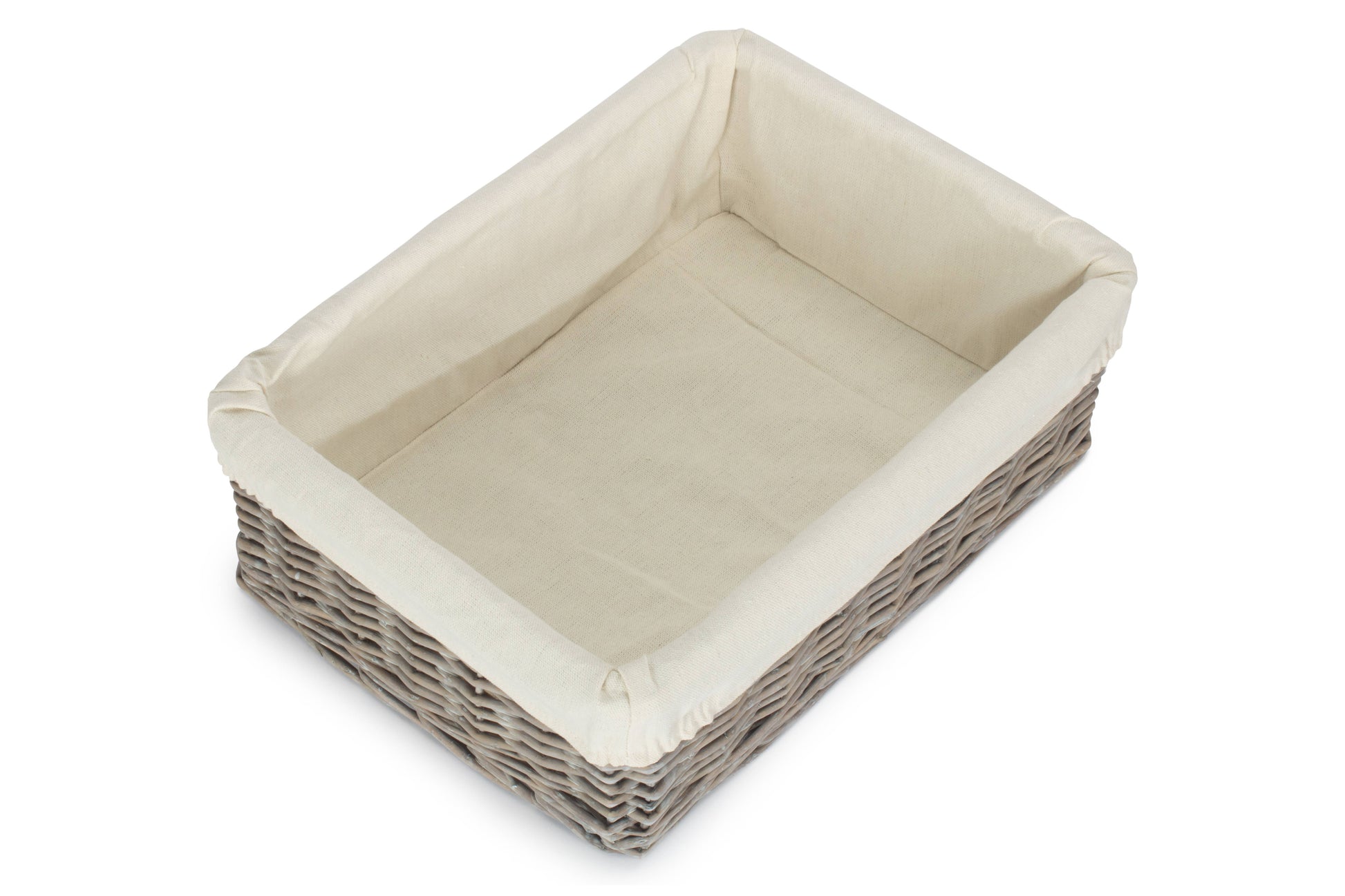 Large Grey Wash Willow Tray Basket with White Lining