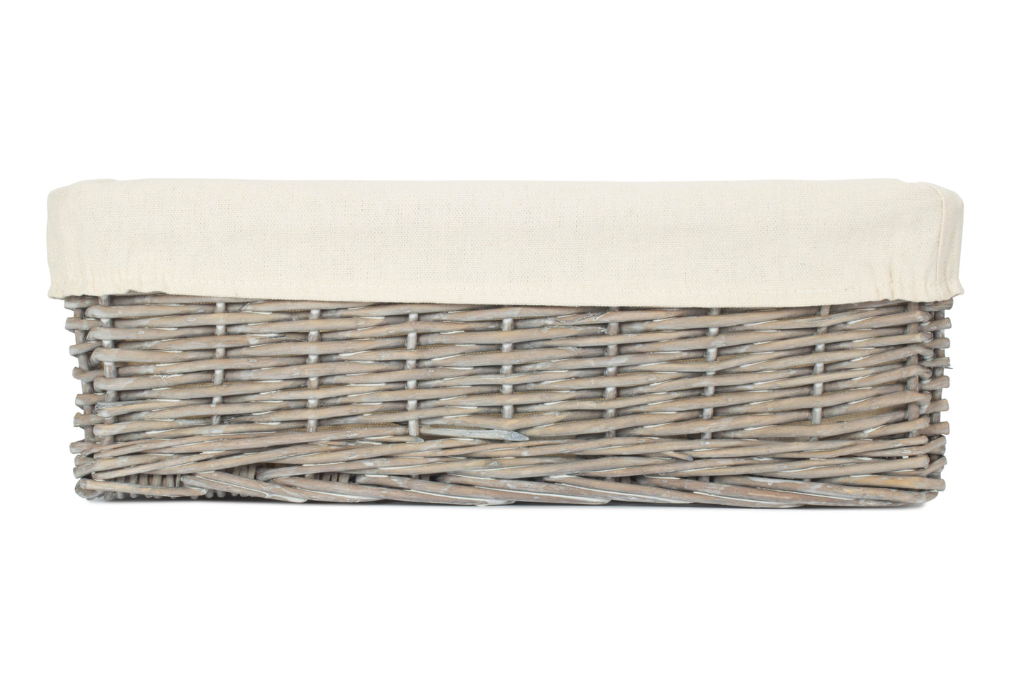 Large Grey Wash Willow Tray Basket with White Lining
