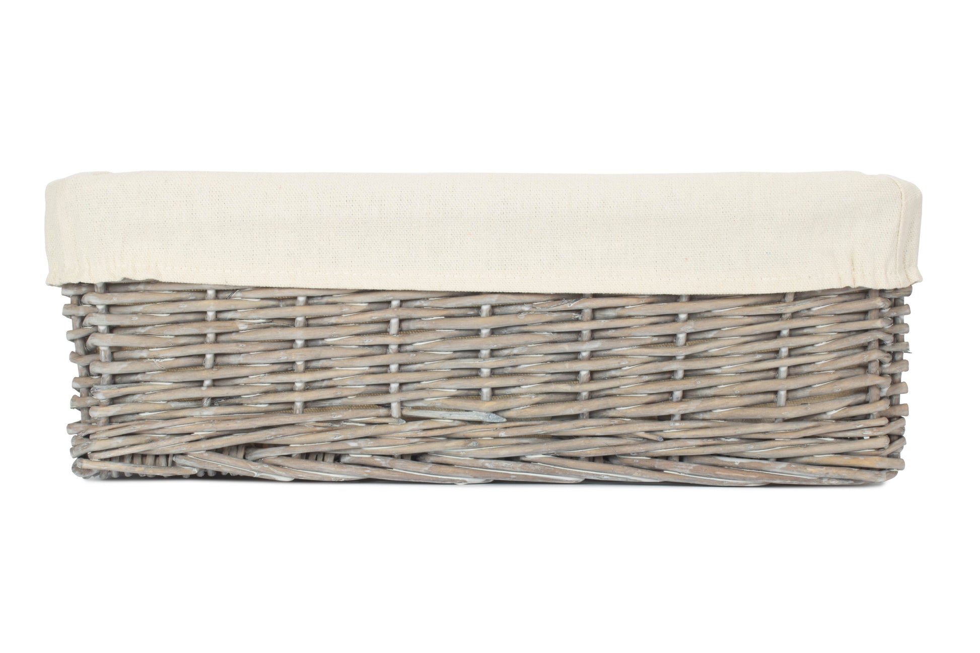 Large Grey Wash Willow Tray Basket with White Lining