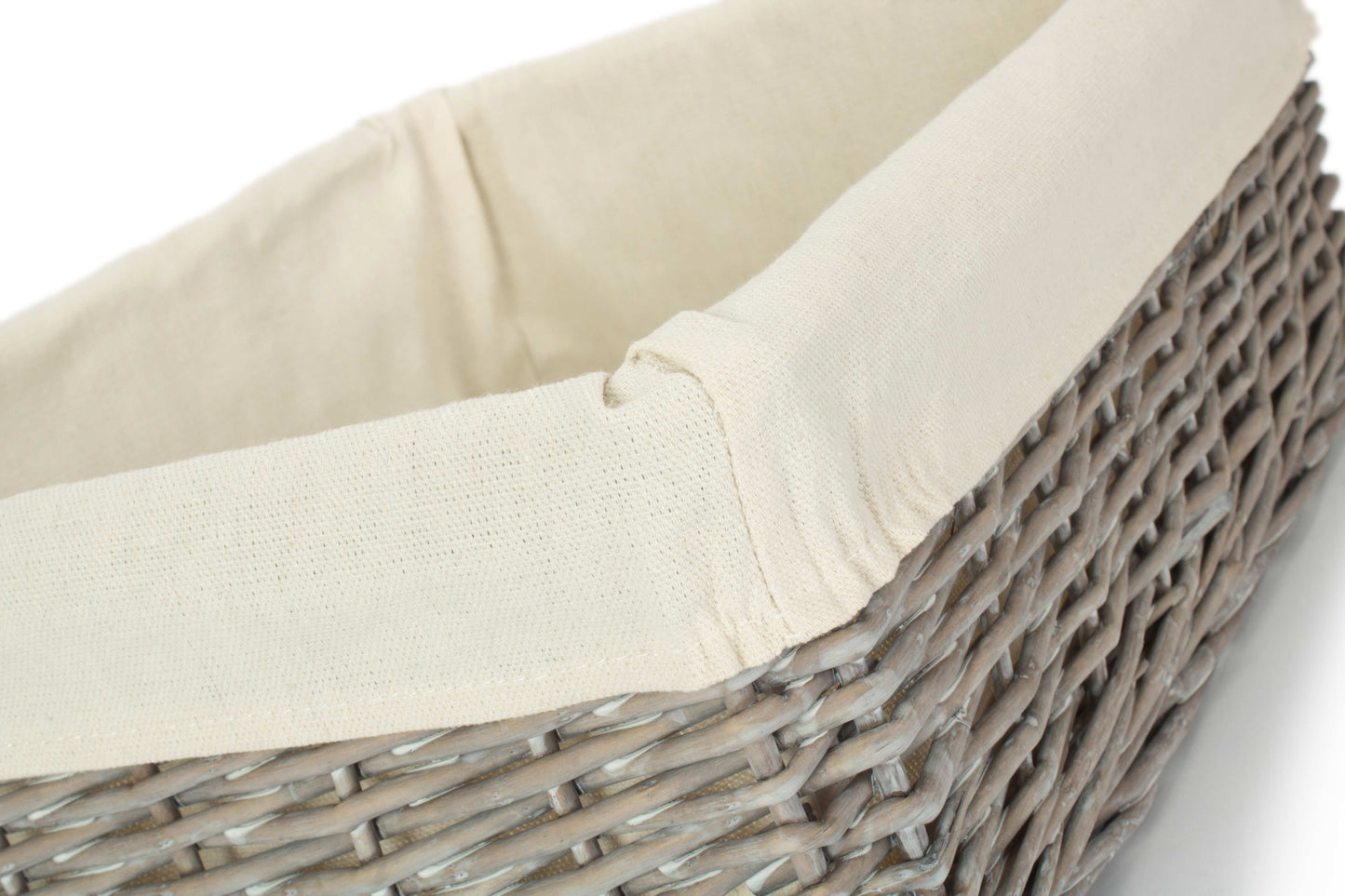 Large Grey Wash Willow Tray Basket with White Lining