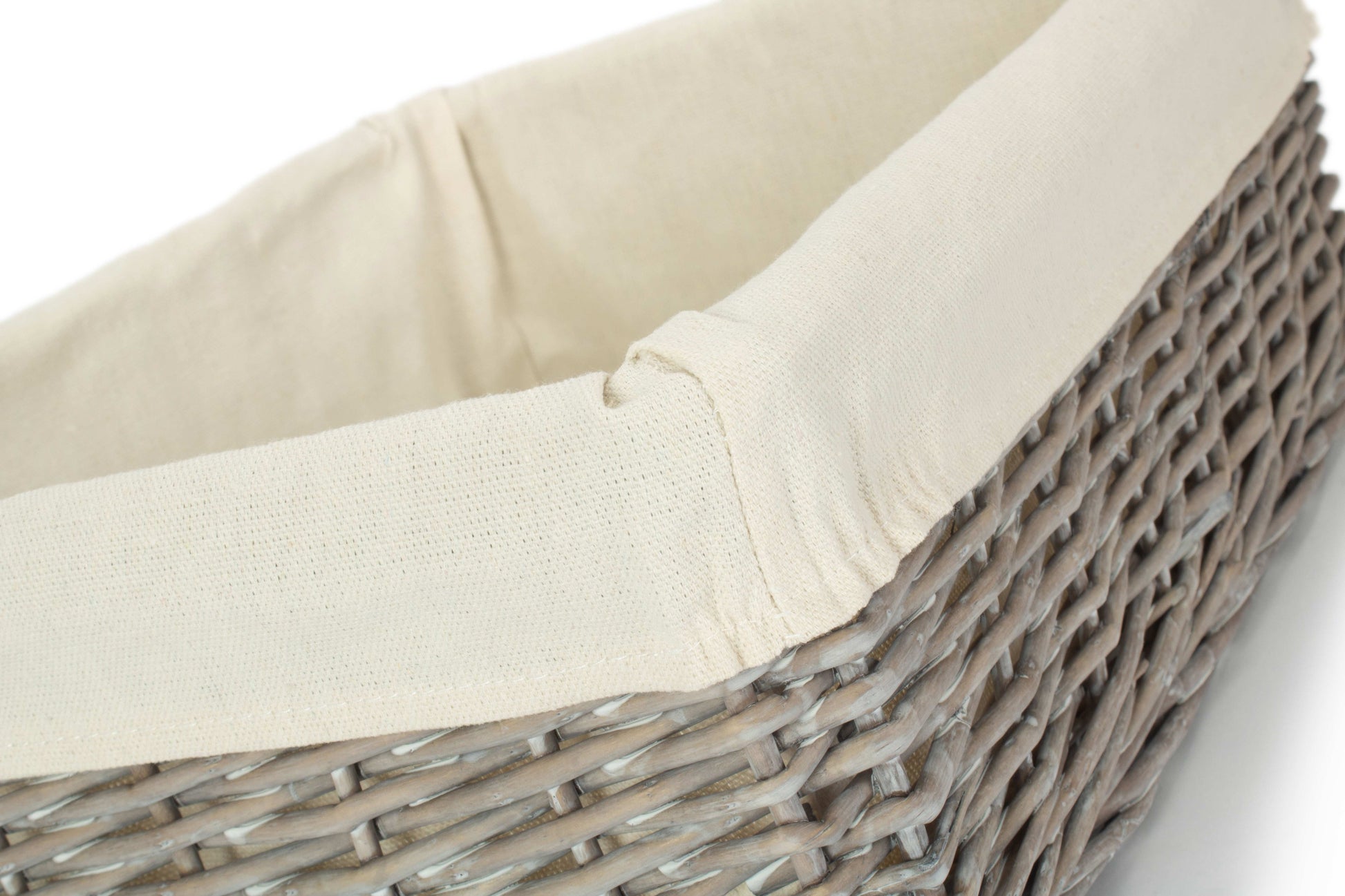 Large Grey Wash Willow Tray Basket with White Lining