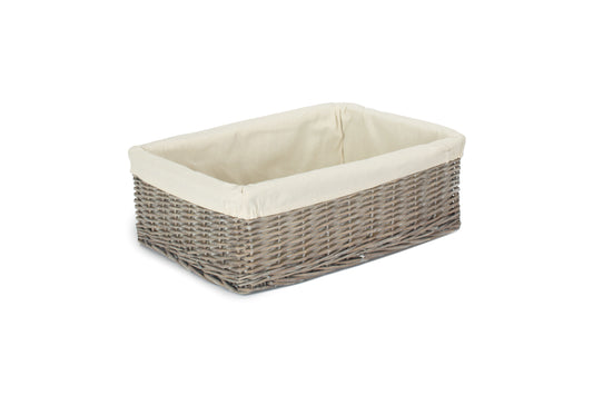 Extra Large Grey Wash Willow Tray Basket with White Lining