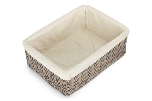Extra Large Grey Wash Willow Tray Basket with White Lining