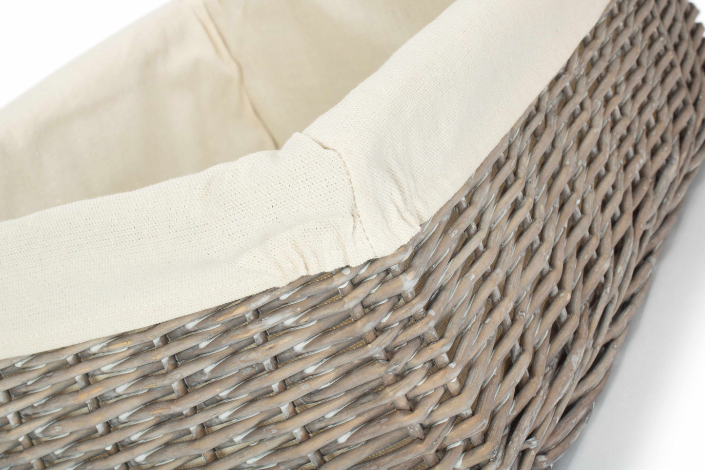 Extra Large Grey Wash Willow Tray Basket with White Lining