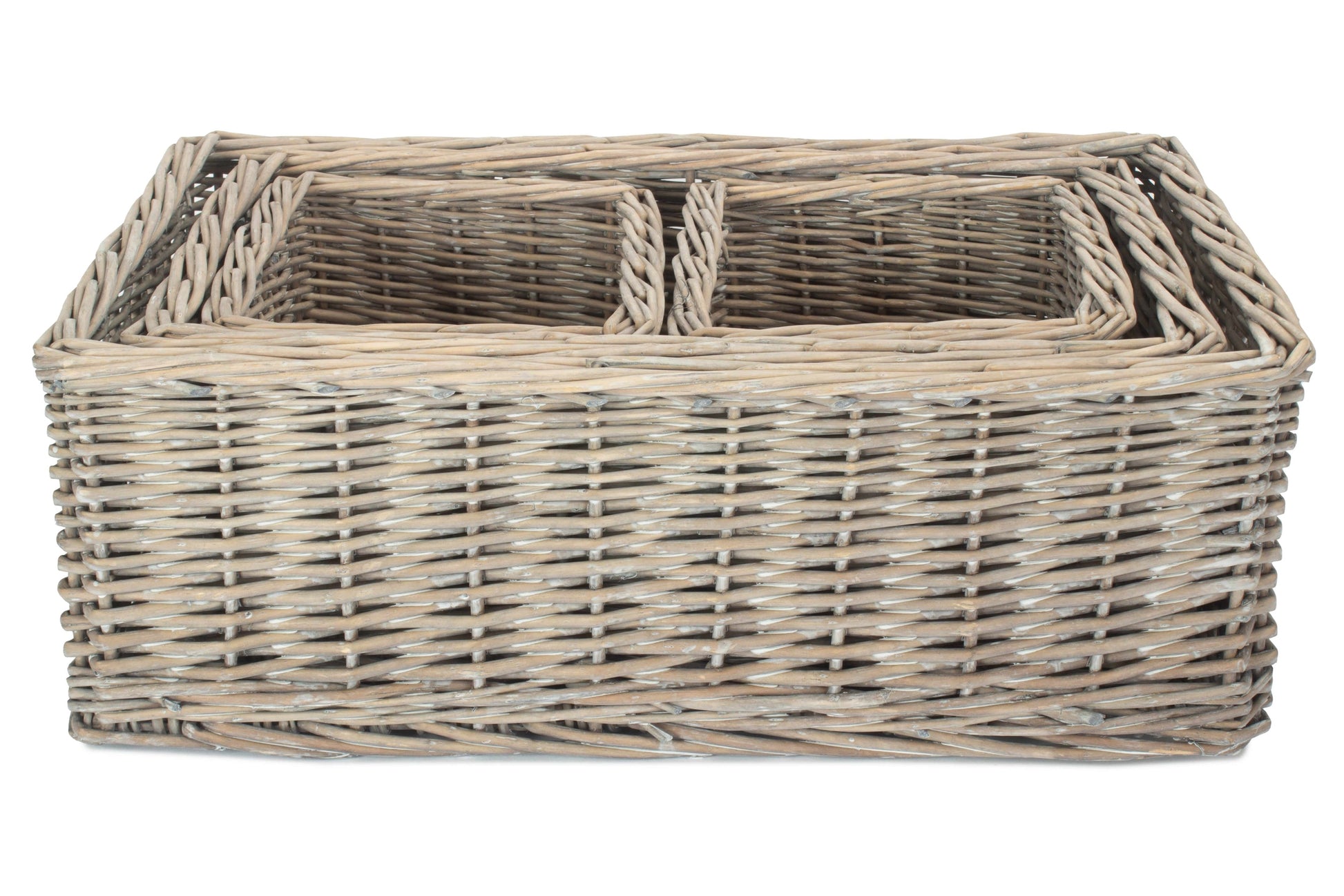 Grey Wash Willow Tray Baskets Set 4
