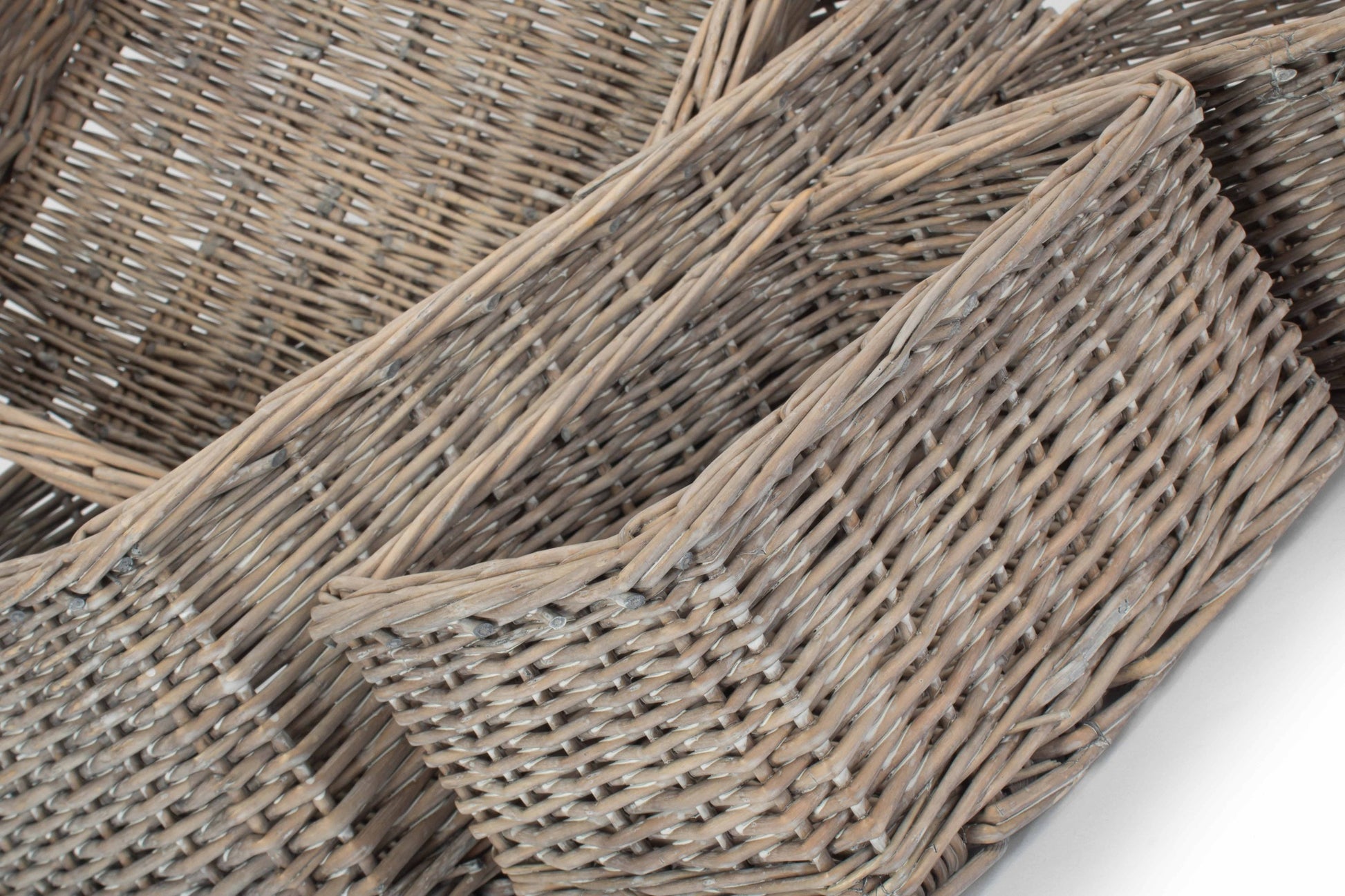 Grey Wash Willow Tray Baskets Set 4