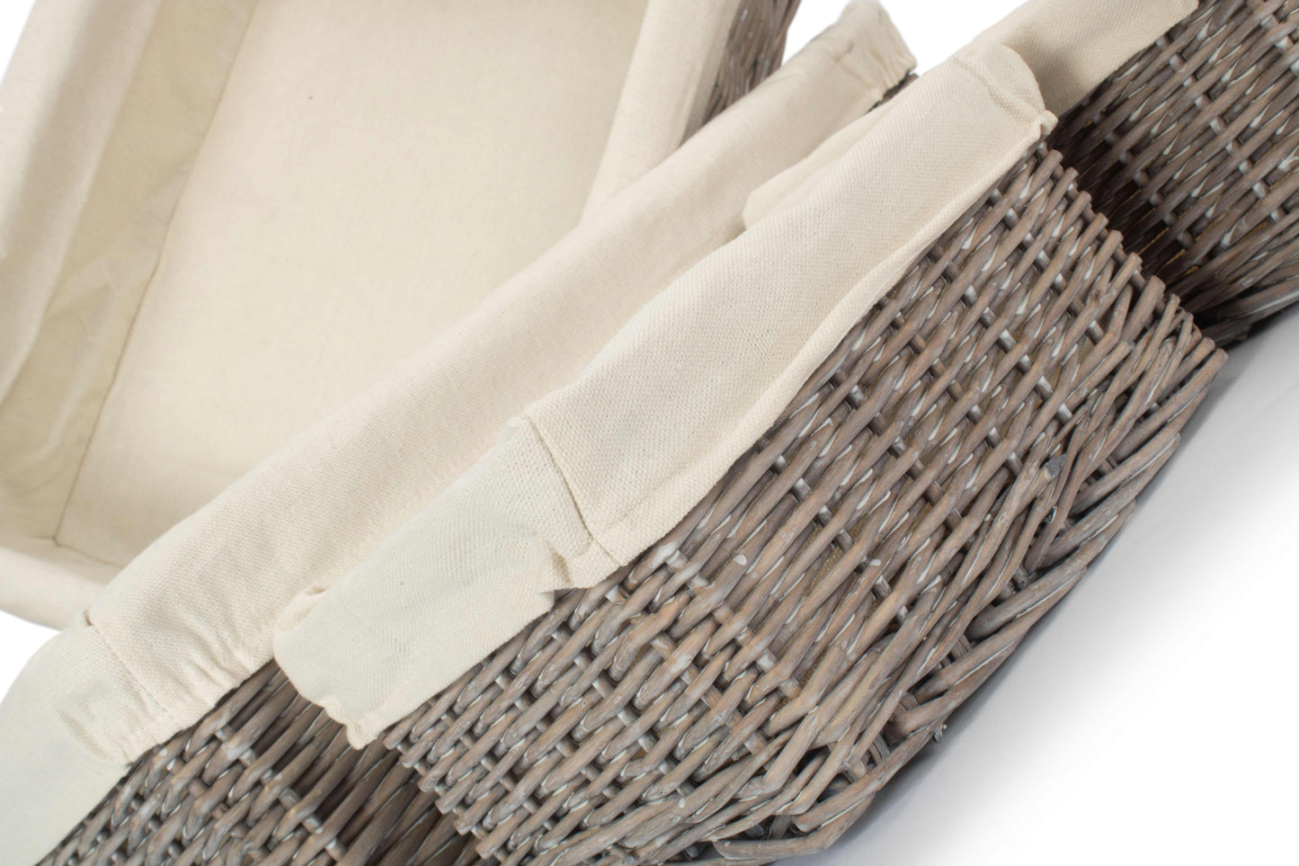 Grey Wash Willow Tray Baskets with White Lining Set 4