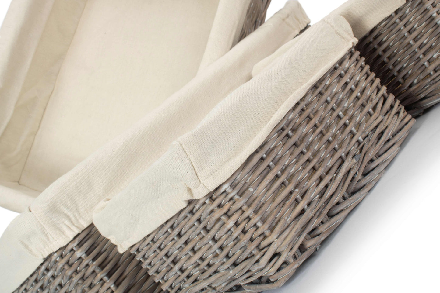 Grey Wash Willow Tray Baskets with White Lining Set 4