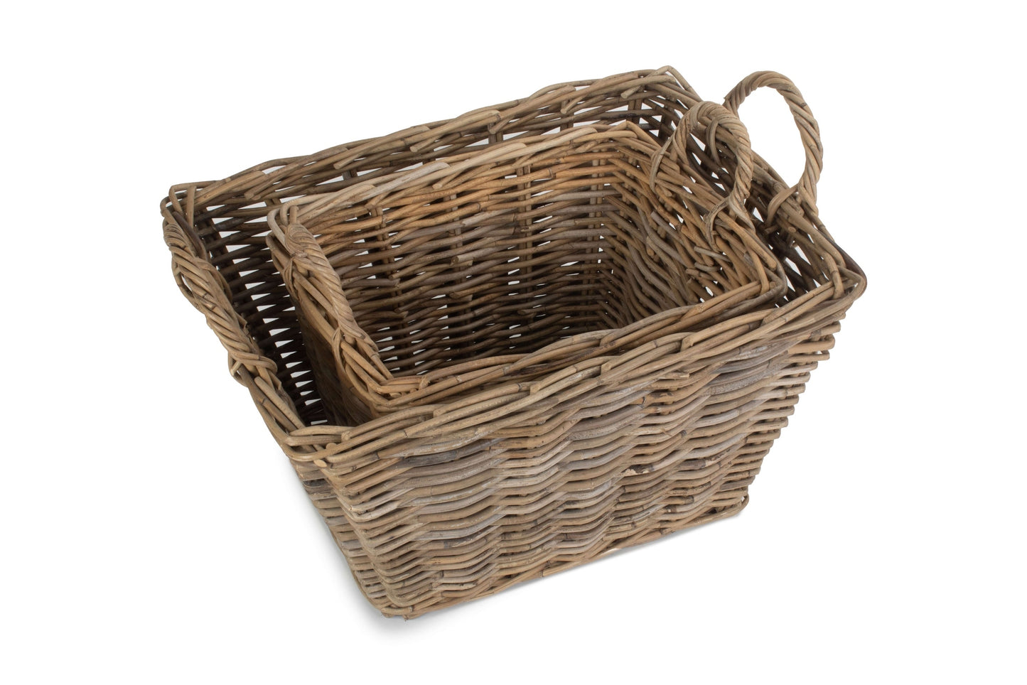 Rectangular Grey Rattan Floor Storage Set 2