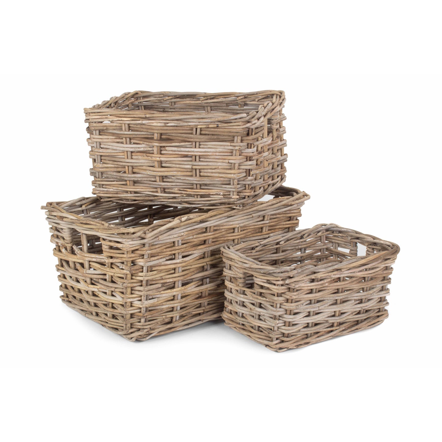 Rectangular Grey Rattan Storage Basket Set 3