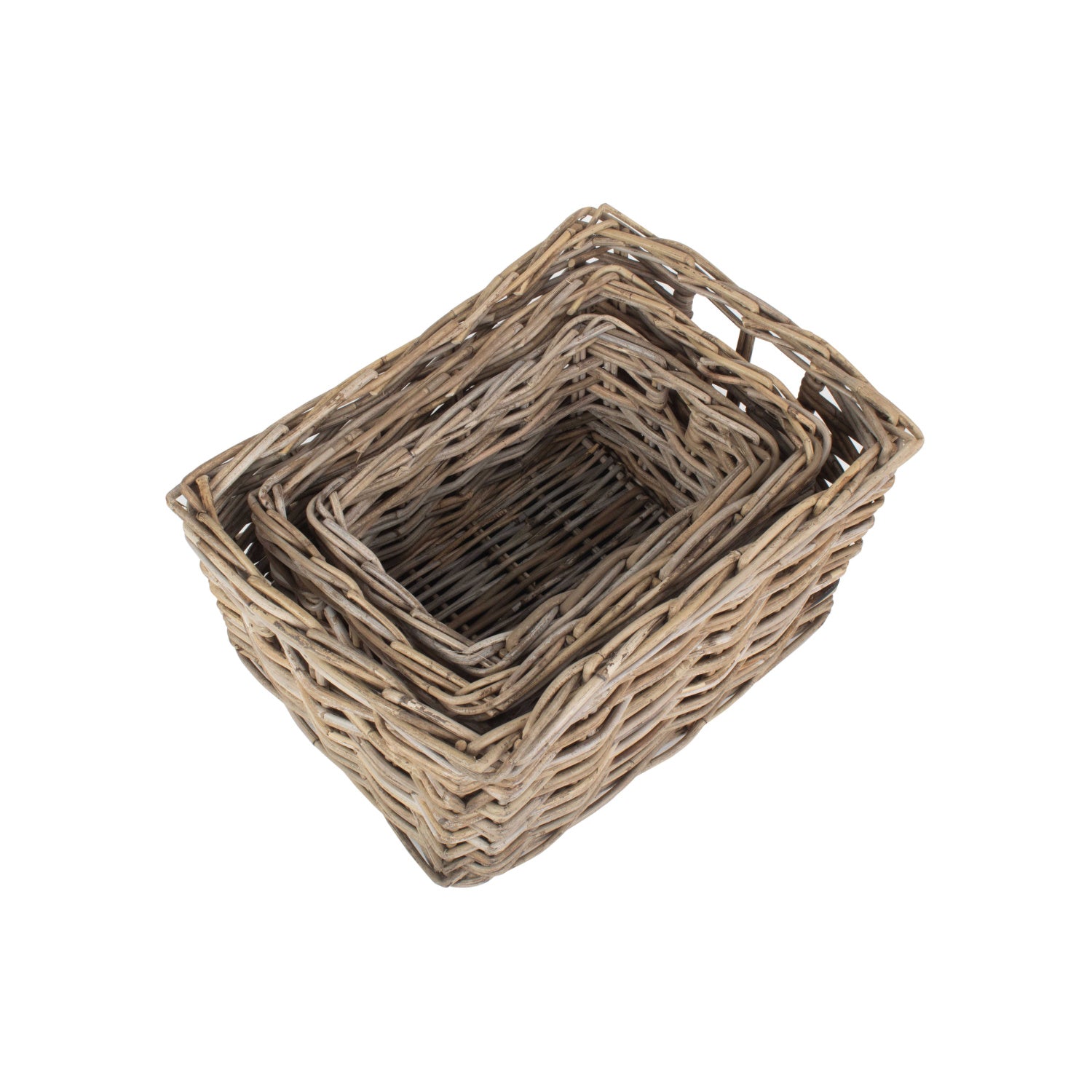 Rectangular Grey Rattan Storage Basket Set 3