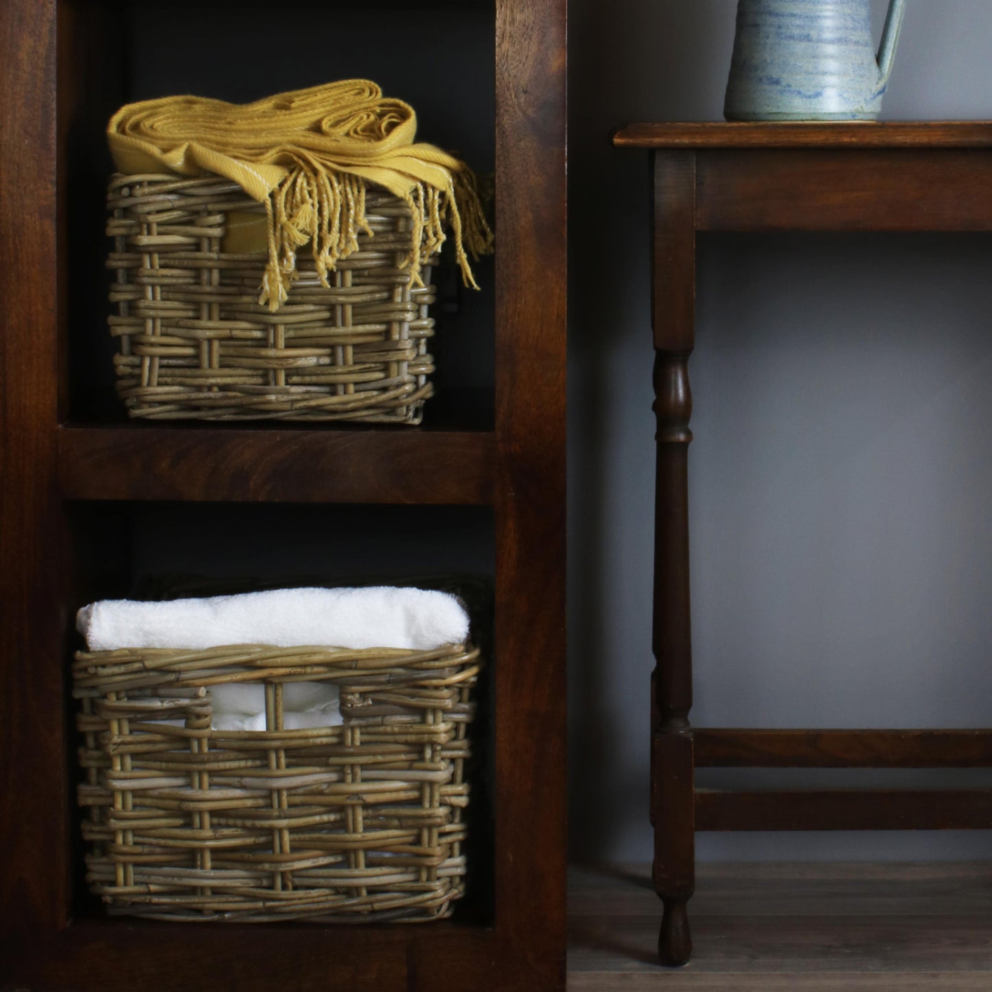 Rectangular Grey Rattan Storage Basket Set 3