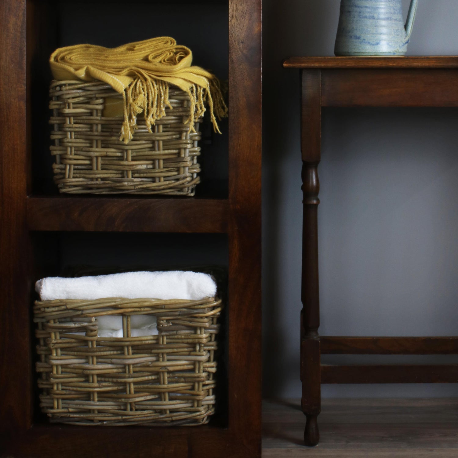 Rectangular Grey Rattan Storage Basket Set 3