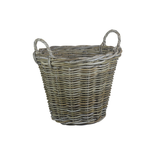 Small Round Grey Rattan Log Basket