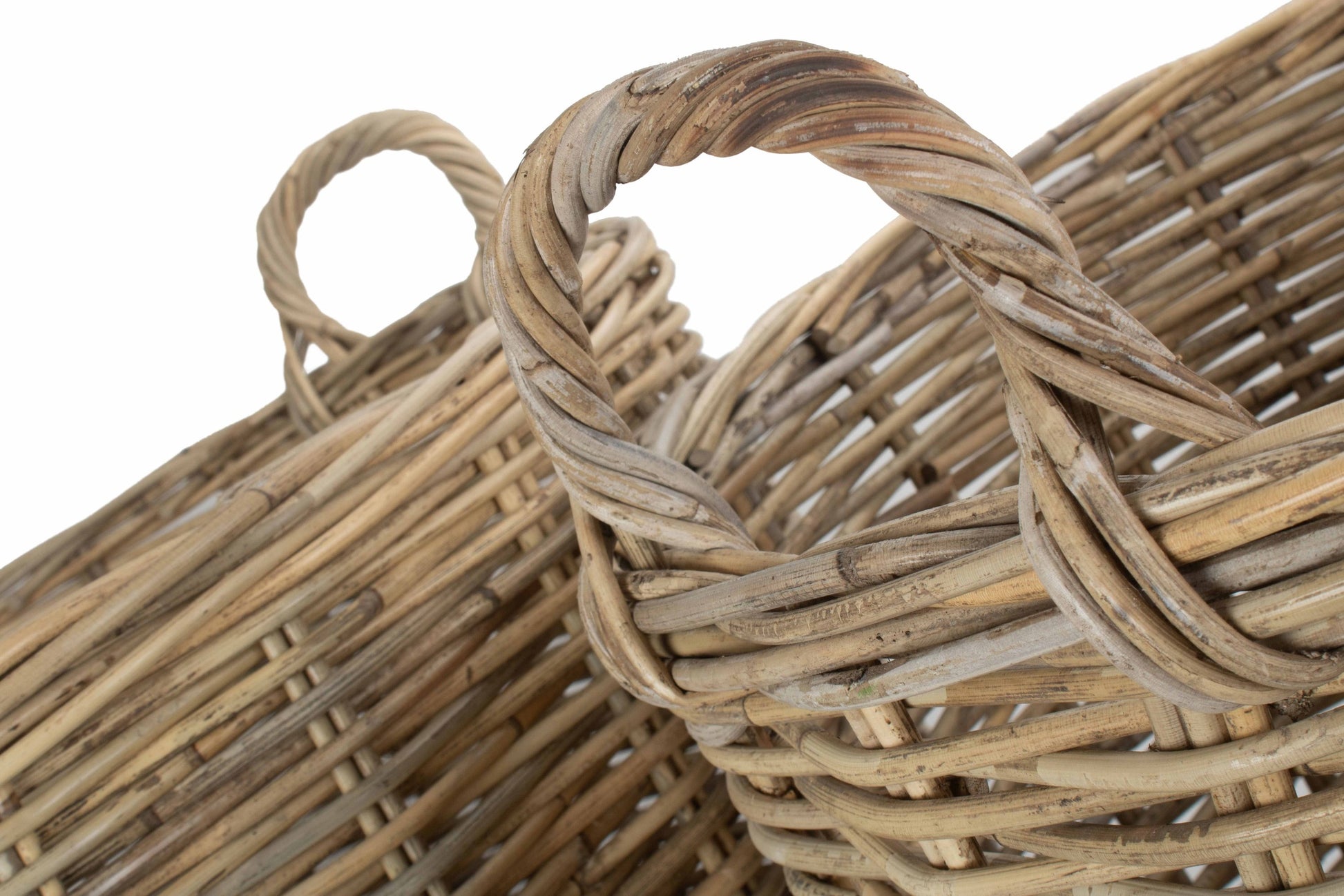Tall Round Fireside Grey Rattan Log Basket Set 2