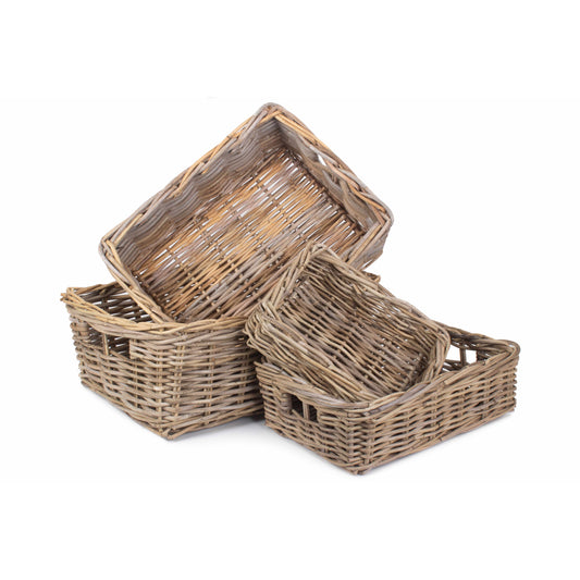 Shallow Rattan Rectangular Basket Set 4