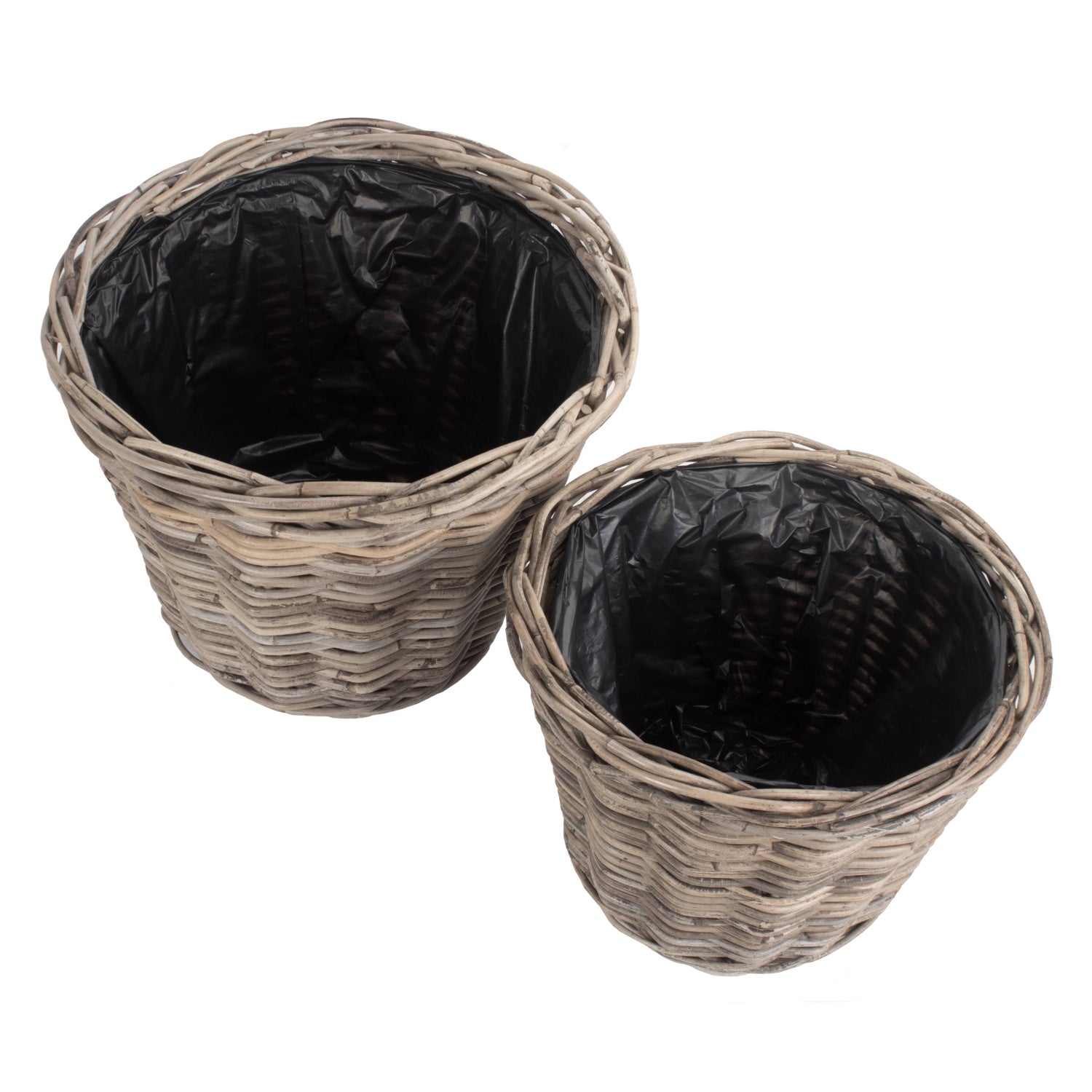 Tapered Rattan Round Planter With Plastic Lining Set 2