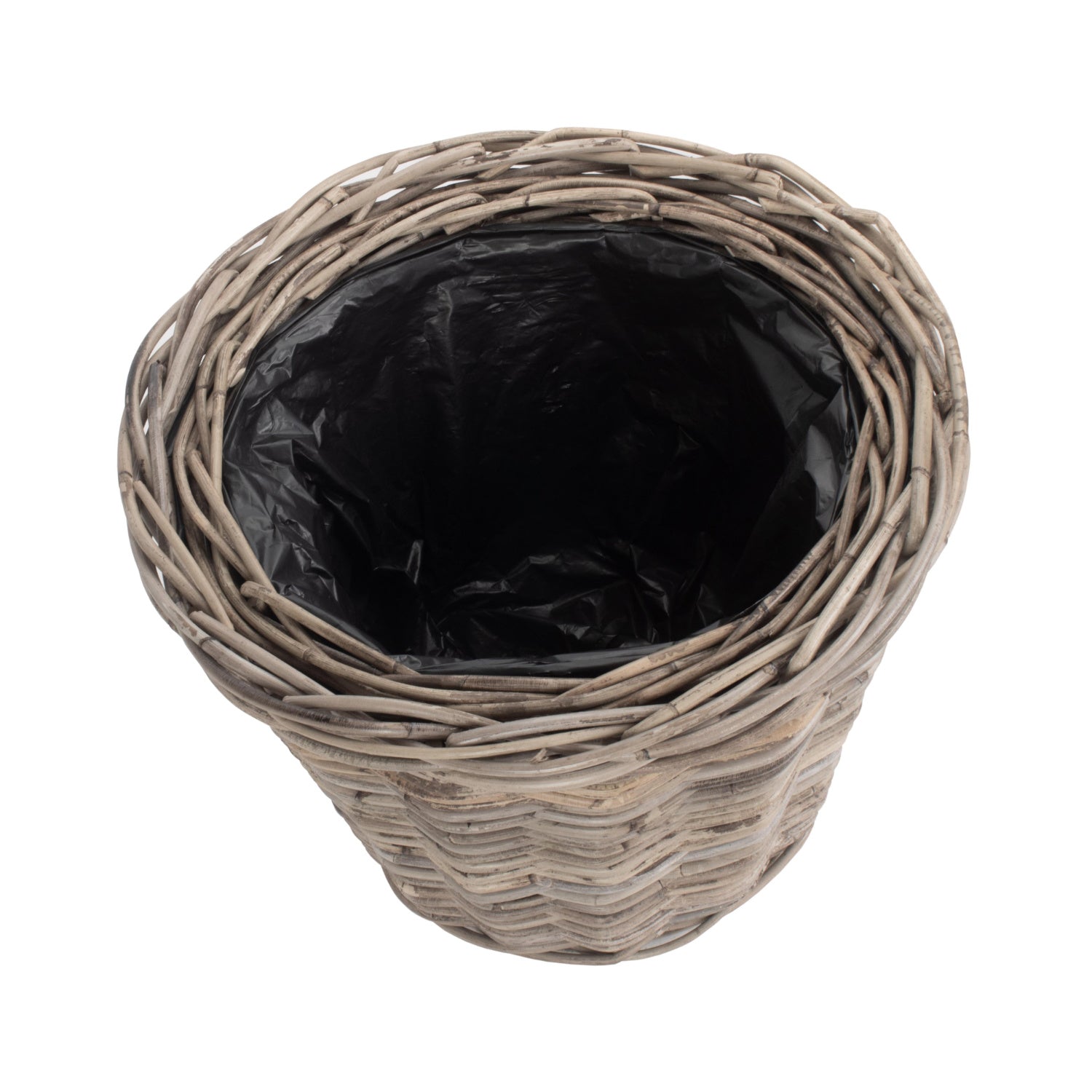 Tapered Rattan Round Planter With Plastic Lining Set 2