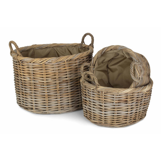 Oval Rattan Storage / Log Basket With Cordura Lining Set 3