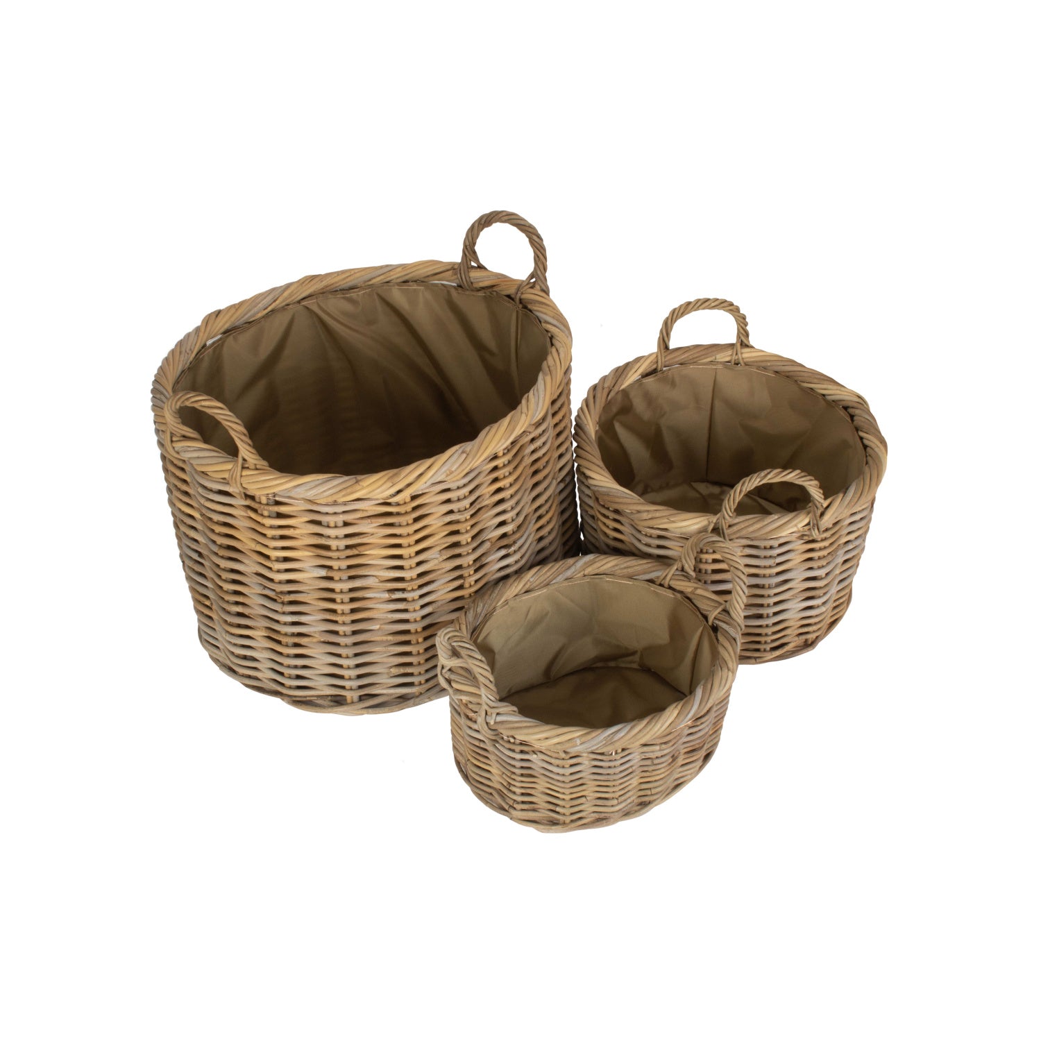Oval Rattan Storage / Log Basket With Cordura Lining Set 3